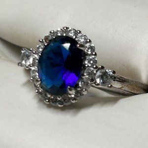 Blue Sapphire  and Silver “Princess Diana" Ring